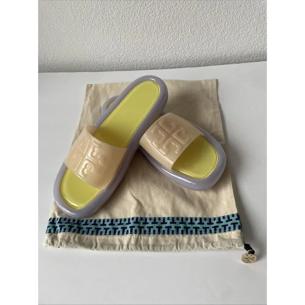 New Tory Burch Bubble Jelly Slide Sandal Peach/Citron  Women’s 10.5